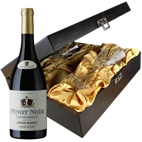 Castelbeaux Pinot Noir 75cl Red Wine And Glasses In Luxury Presentation Box